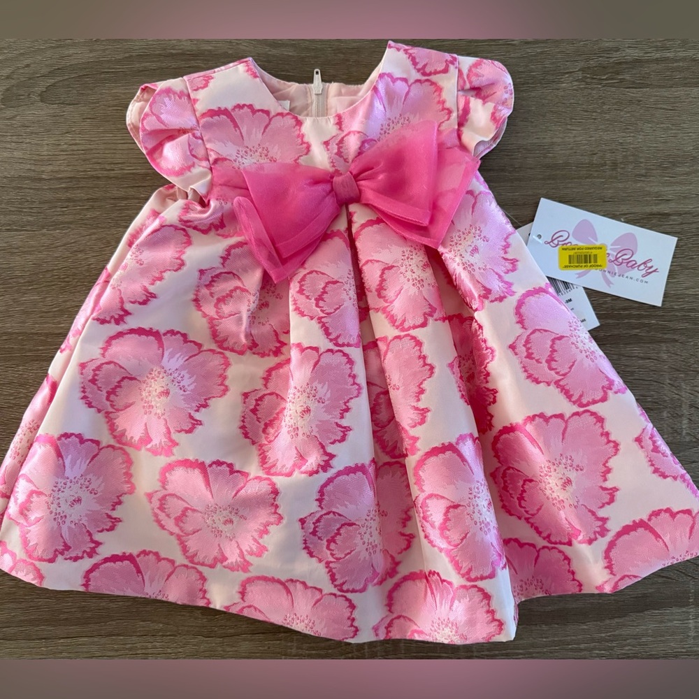 6-9 m Bonnie Baby Pink and White Dress